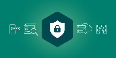 image with shield and lock on a green background with icons on both sides