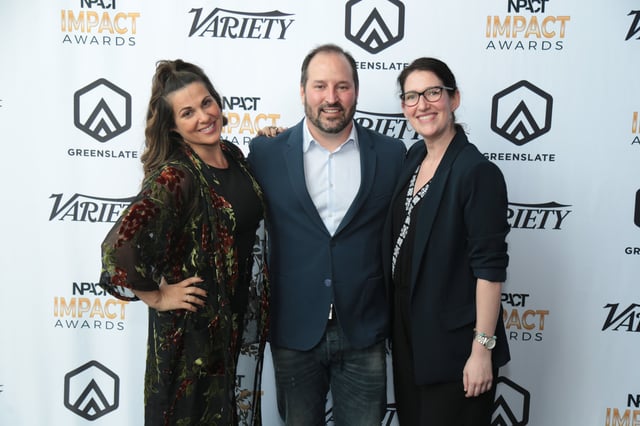Lucilla D'Agostino, Dan Cesareo (CEO), and Jordana Starr of Big Fish Entertainment. Big Fish Entertainment received the 2018 Production Company of the Year award.