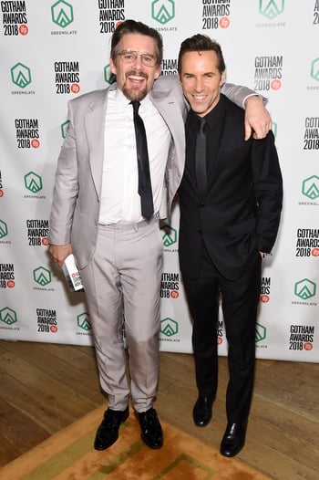 Ethan Hawke and Alessandro Nivola backstage in the GreenSlate Greenroom during IFP's 28th Annual Gotham Independent Film Awards at Cipriani, Wall Street on November 26, 2018 in New