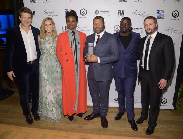 (L-R) Jason Blum, Allison Williams, Dee Rees, Jordan Peele, Daniel Kaluuya, and Sean McKittrick in the GreenSlate Greenroom at the 2017 Gotham Awards in New York City. Get Out was one of the biggest winners of the night and won Best Screenplay, the Bingham Ray Breakthrough Director Award, and the Gotham Audience Award.