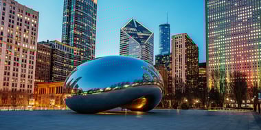 The Bean, officially named Cloud Gate, in Millennium Park in downtown Chicago, Illinois