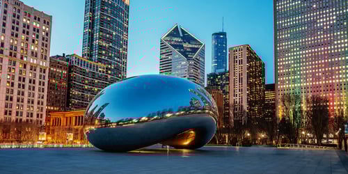 The Bean, officially named Cloud Gate, in Millennium Park in downtown Chicago, Illinois