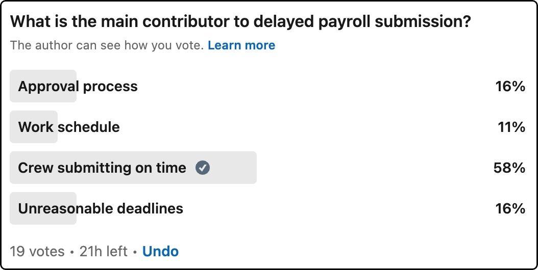 Poll 2 Results Delayed Payroll Submission