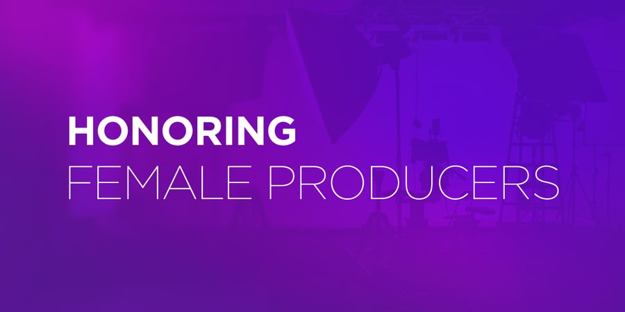 purple background with the words, honoring female producers 