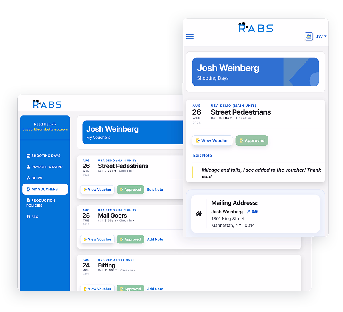 RABS app screens
